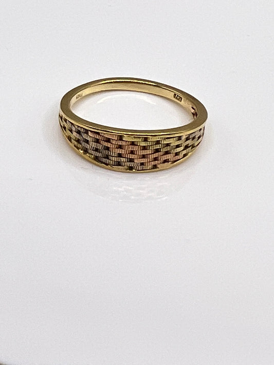 14K Tri-Color Gold Textured Ring