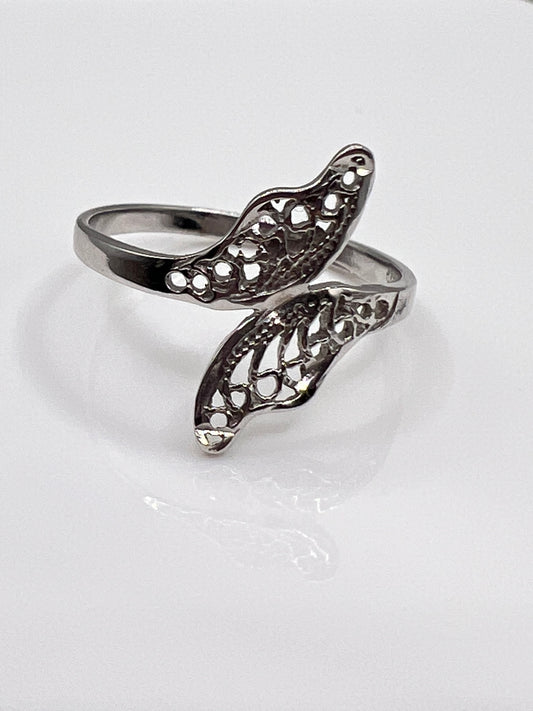 14K White Gold Double Leaf Ring