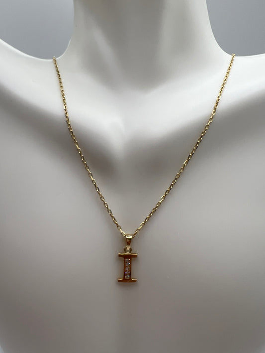 14K Solid Gold I Initial Pendant Necklace
